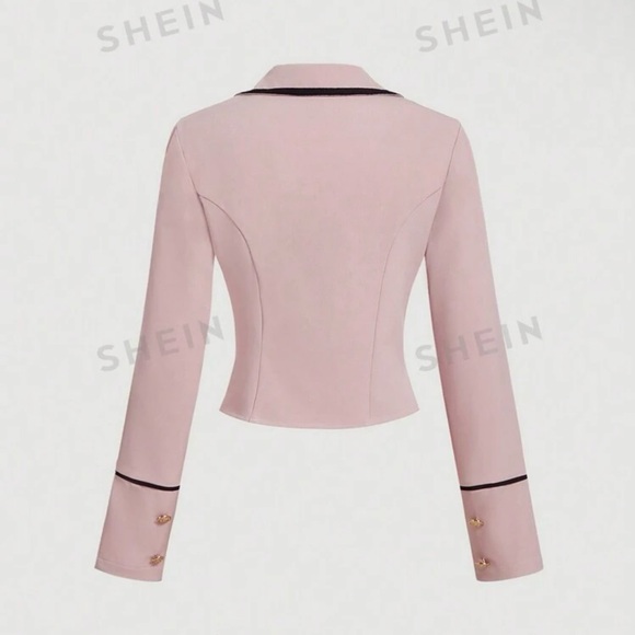 Pink Contrast Trim Retro Preppy Style Women Fall Blazer. NWOT - Picture 2 of 5